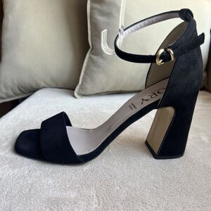 Lory Ottaviano Black Suede Block Heel Italian Sandals Women EU 40 US 9.5-10 Chic